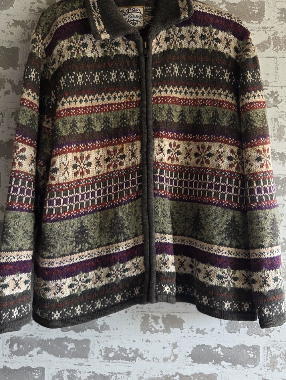 ​Heirloom Collectibles Vintage Fair Isle Full Zip Sweater Knit Jacket XL Earthy